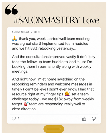 Member post: implemented team huddles and hit 88% rebooking
