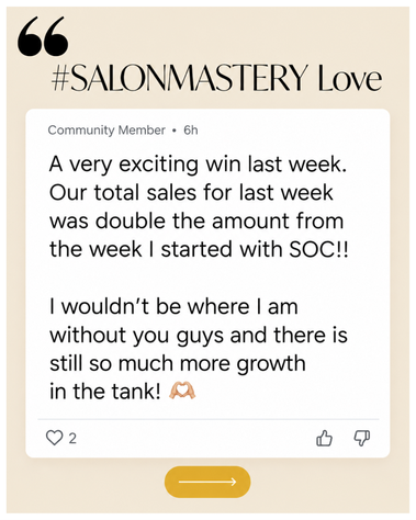 Member post: our total sales for last week was double the amount from the week I started with SOC