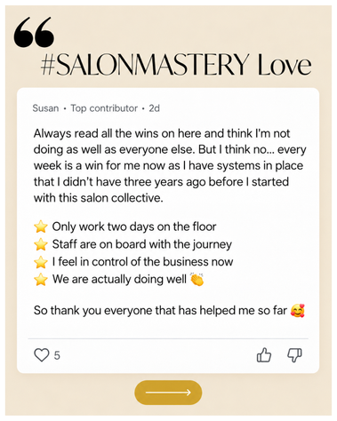 Member post: only working two days on the floor and in control of the business now